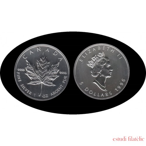 Canadá Canada Onza de plata 5 $ 1996 Maple Leaf Elisabeth II