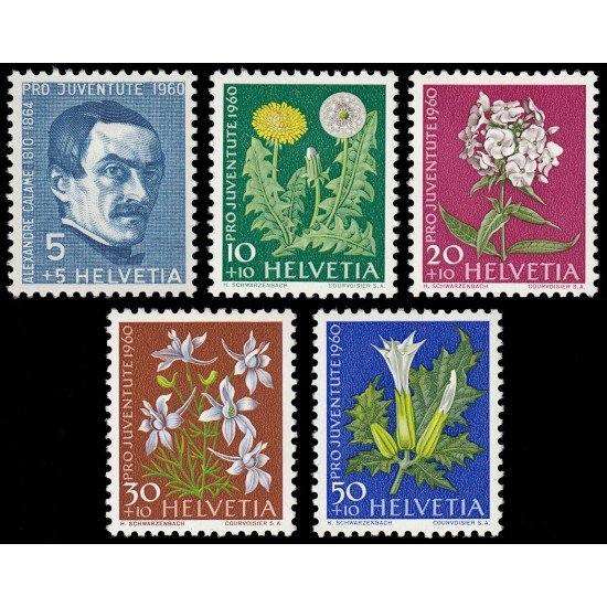 Suiza Switzerland 668/72 1960 Pro juventud Alexandre Calame Flores flowers MH Suiza Switzerland 668/72 1960 Pro juventud Alexandre Calame Flores flowers MH