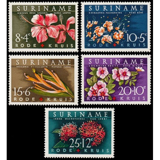 Surinam Suriname 366/70 1962 En beneficio de la Cruz Roja Flores diversas MNH Surinam Suriname 366/70 1962 En beneficio de la Cruz Roja Flores diversas MNH