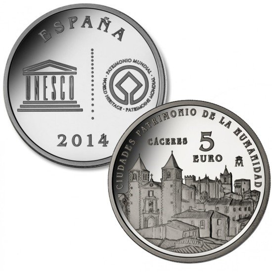 España Spain 2014 5 euros I Serie Ciudades Patr. de la Humanidad Cáceres Plata Ag