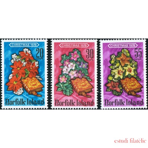 FL3 Norfolk Islas 216/18 1978 Navidad Chritsmas Flores Flowers MNH