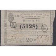 Cuba Lotería De La Isla 23 de Junio de 1869 Sorteo nº 822 ( 5128 )