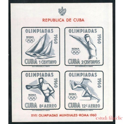 BA1/OLI2  Cuba 17 1960 XVII Olimpiadas mundiales Roma Sin dentar  MNH