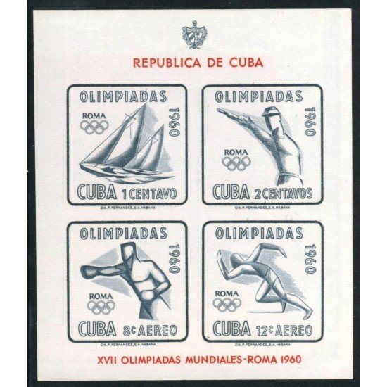BA1/OLI2 Cuba 17 1960 XVII Olimpiadas mundiales Roma Sin dentar MNH BA1/OLI2 Cuba 17 1960 XVII Olimpiadas mundiales Roma Sin dentar MNH