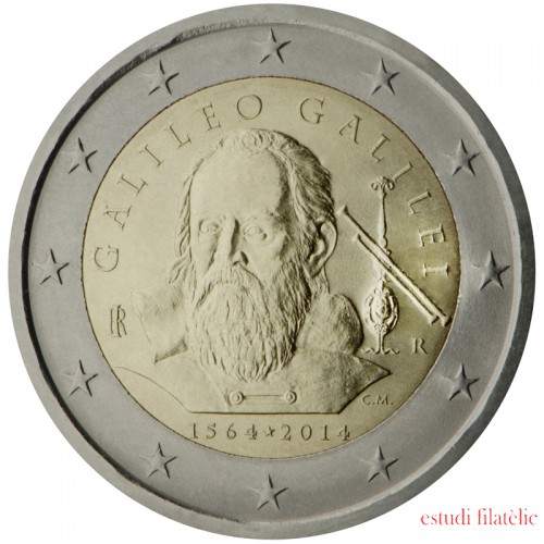 Italia  2014  2 € euros  conmemorativos 450º  Av  Galileo Galilei 