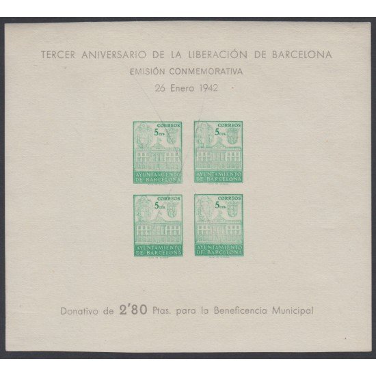 Barcelona 39 1942 Liberación de Barcelona Cruz de Tinta MNH Barcelona 39 1942 Liberación de Barcelona Cruz de Tinta MNH