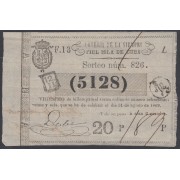 Cuba Lotería De La Isla 31 de Agosto de 1869 Sorteo nº 826 ( 5128 )