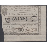 Cuba Lotería De La Isla 14 de Agosto de 1869 Sorteo nº 825 ( 5128 )