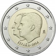 España 2014 2 € euros conmemorativos J Carlos I Felipe VI Cambio  jefatura Estado 