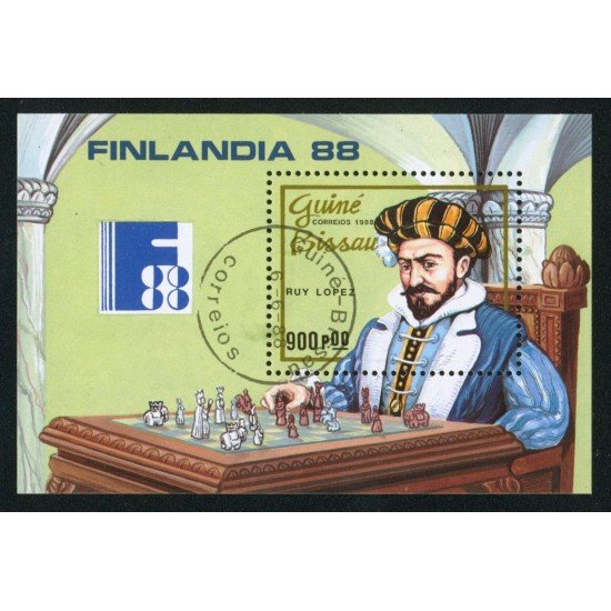 AJZ1 Guinea Bissau HB 61 1988 Ajedrez Matasello de favor AJZ1 Guinea Bissau HB 61 1988 Ajedrez Matasello de favor
