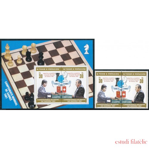 AJZ2 Santo Tomé  Nº 646/47 + HB 27  1981 Ajedrez MNH