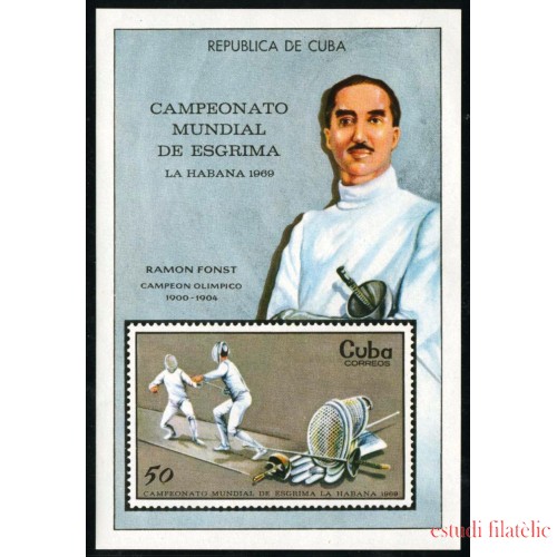 DEP1 Cuba HB 33 1969 Campeonato Mundial de Esgrima Ramon Fonst MNH