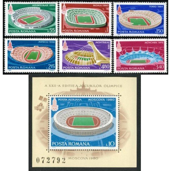 DEP1 Rumanía Romania Nº 3210/15 + HB 139 1979 Estadios Olímpicos DEP1 Rumanía Romania Nº 3210/15 + HB 139 1979 Estadios Olímpicos