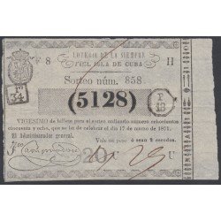 Cuba Lotería De La Isla 17 de Marzo de 1871 Sorteo nº 858 ( 5128 ) Cuba Lotería De La Isla 17 de Marzo de 1871 Sorteo nº 858 ( 5128 )