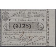 Cuba Lotería De La Isla 05 de Enero de 1872 Sorteo nº 875 ( 5128 )
