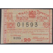 Cuba Lotería De La Isla 20 de Abril de 1885 Sorteo nº 1185 ( 01593 )