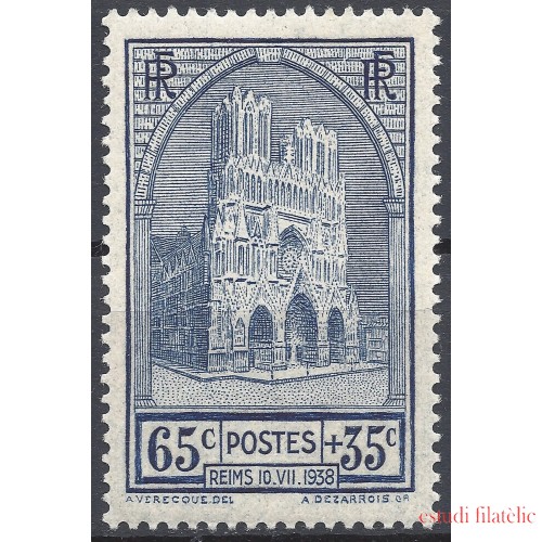 France Francia nº 399 1938 Catedral Reims MNH