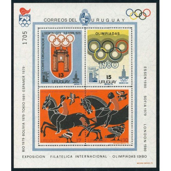 DEP7 Uruguay HB 32 1979 Exposición Filatélica Int.Juegos olímpicos de 1980 MNH DEP7 Uruguay HB 32 1979 Exposición Filatélica Int.Juegos olímpicos de 1980 MNH