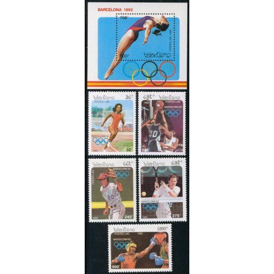 OLI1 Laos 1027/31 + HB 119 1992 JJOO Barcelona MNH OLI1 Laos 1027/31 + HB 119 1992 JJOO Barcelona MNH
