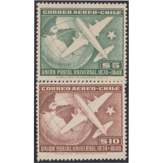 TRA1 Chile A- 126/27 1950 75º Aniversario de la UPU MNH TRA1 Chile A- 126/27 1950 75º Aniversario de la UPU MNH
