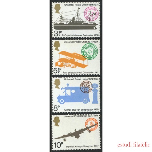 TRA2  Gran Bretaña 725/28 1974 Centenario del U.P.U MNH