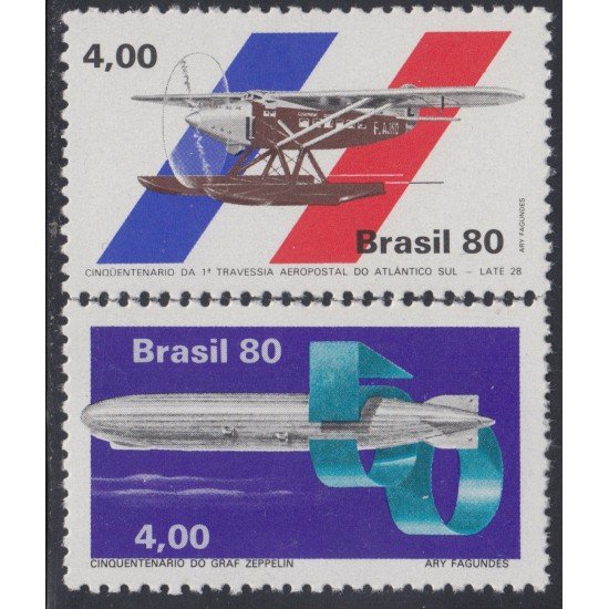 Brasil Brazil 1425/26 1980 Graf Zeppelin Travesía aeropostal Atlántico Sur MNH Brasil Brazil 1425/26 1980 Graf Zeppelin Travesía aeropostal Atlántico Sur MNH