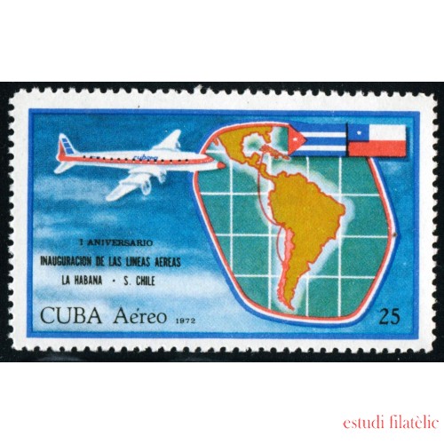 TRA2 Cuba A- 253 1972 I Aniversario Inauguración Lineas aéreas Chile - Habana MNH