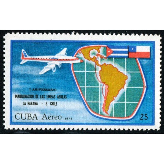 TRA2 Cuba A- 253 1972 I Aniversario Inauguración Lineas aéreas Chile - Habana MNH TRA2 Cuba A- 253 1972 I Aniversario Inauguración Lineas aéreas Chile - Habana MNH