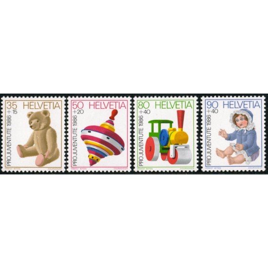 TRA2 Suiza Switzerland 1260/63 1986 Pro juventud Juguetes MNH TRA2 Suiza Switzerland 1260/63 1986 Pro juventud Juguetes MNH