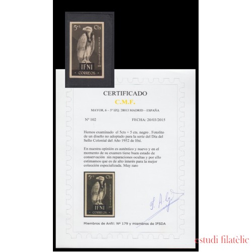 Ifni Fotolito 1952 5 cts + 5 cts negro Día del sello colonial  Fauna