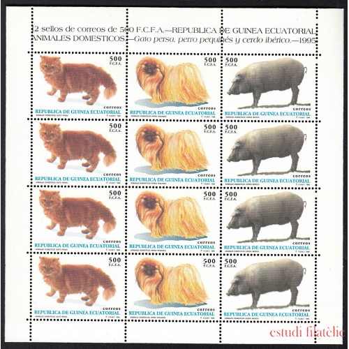Guinea Ecuatorial 196/98 1995 Minihojita Gato Perro Cerdo MNH 