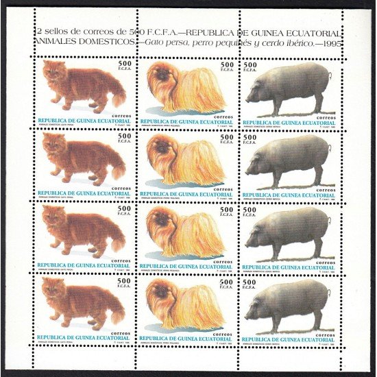 Guinea Ecuatorial 196/98 1995 Minihojita Gato Perro Cerdo MNH Guinea Ecuatorial 196/98 1995 Minihojita Gato Perro Cerdo MNH