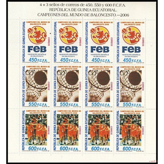 Guinea Ecuatorial 378/80 2006 Minihojita Baloncesto Basket 2006 FEB MNH