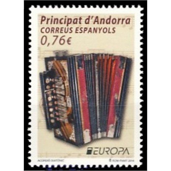 Andorra Española 420 2014 Instrumentos musicales Acordeón diatónico Music MNH Andorra Española 420 2014 Instrumentos musicales Acordeón diatónico Music MNH