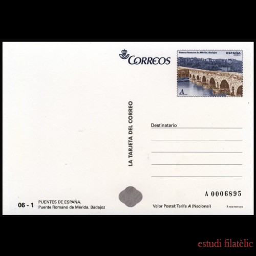 España Tarjetas del Correo y de Iniciativa Privada 91 2013 Arquitectura postal Puente Romano Badajoz