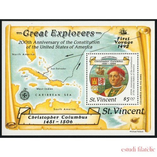 COL San Vicente Saint Vincent  HB 41  1987   MNH