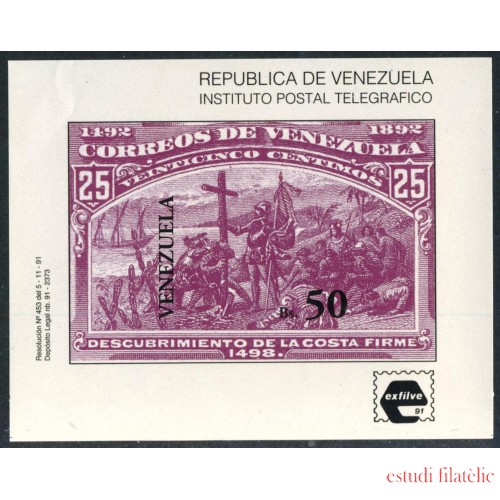COL  Venezuela HB 35 1991 Descubrimiento de la Costa Firme 1498 MNH Sin dentar  