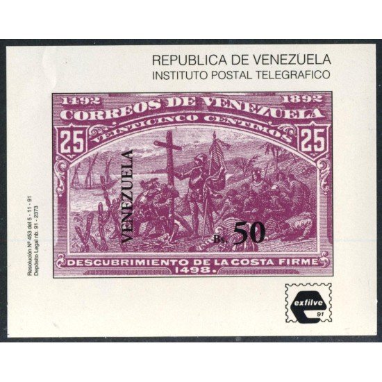 COL  Venezuela HB 35 1991 Descubrimiento de la Costa Firme 1498 MNH Sin dentar