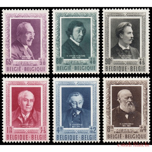 Bélgica 892/97 1952 Escritores Belgas MNH