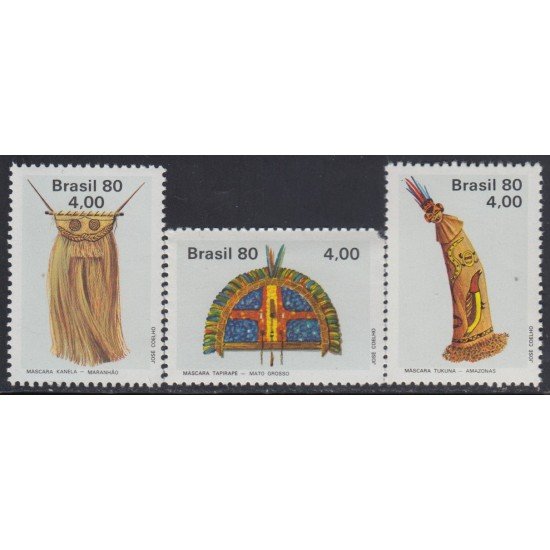Brasil Brazil 1415/17 1980 Artesanías Máscaras indígenas MNH Brasil Brazil 1415/17 1980 Artesanías Máscaras indígenas MNH