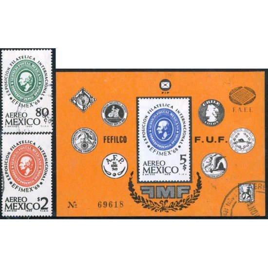 VAR2 Mexico 285/86 + HB 15 1968 Efimex 68 Exposición Filatélica Internacional Usado VAR2 Mexico 285/86 + HB 15 1968 Efimex 68 Exposición Filatélica Internacional Usado