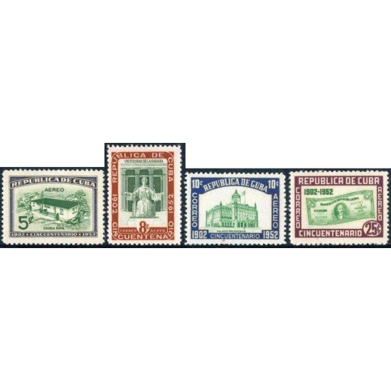 VAR3 Cuba A- 56/59 1952 50 Años de la República Palacio Presidencial Escuela Rural Universidad de La Habana MNH VAR3 Cuba A- 56/59 1952 50 Años de la República Palacio Presidencial Escuela Rural Universidad de La Habana MNH