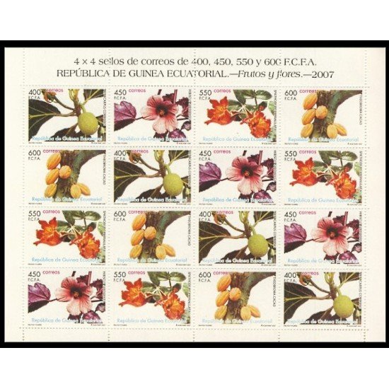 Guinea Ecuatorial 393/96 2007 Minihojita Frutos y flores Flora Minihojita