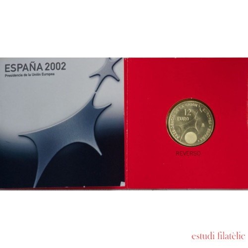 España Spain  2002 Cartera Oficial Moneda 12€ Euros  Presidencia UE  Plata FNMT 