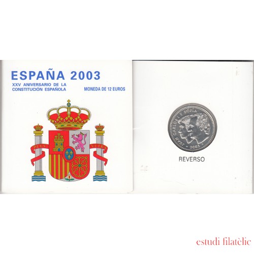 España Spain  2003 Cartera Oficial Moneda 12€ Euros  Aniv. Constitución  Plata FNMT 