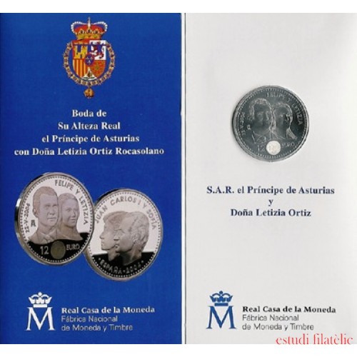 España Spain 2004 Cartera Oficial Moneda 12€ euros Boda Felipe y Leticia  Plata FNMT