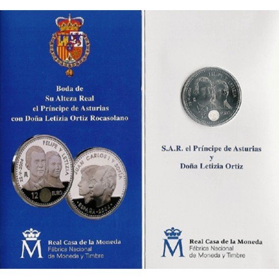 España Spain 2004 Cartera Oficial Moneda 12€ euros Boda Felipe y Leticia Plata FNMT España Spain 2004 Cartera Oficial Moneda 12€ euros Boda Felipe y Leticia Plata FNMT