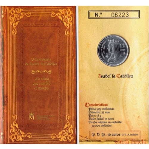España Spain 2004 Cartera Oficial Moneda 12€ euros Isabel La Católica Plata FNMT