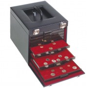 Leuchtturm Maletín de polipiel negro para 10 bandejas de Monedas