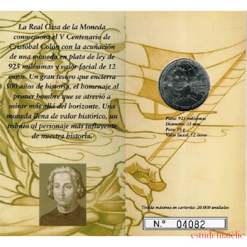España Spain 2006 Cartera Oficial Moneda 12€ euros Cristobal Colon Plata FNMT